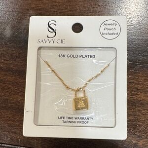 “A” Savvy Cie Gold Plated Padlock Necklace